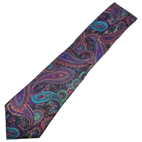 Vintage Lord & Taylor Purple Paisley 100% Silk Men’s Necktie Made in USA 57” - Picture 1 of 6